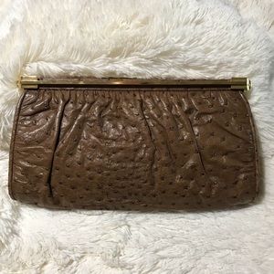 Ostrich leather clutch bag brown